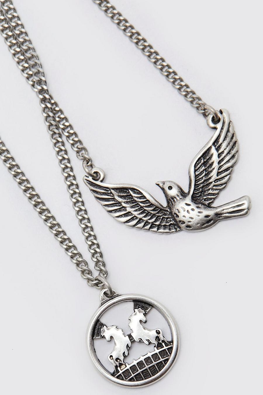 Silver Eagle And Stallion Layered Necklace image number 1