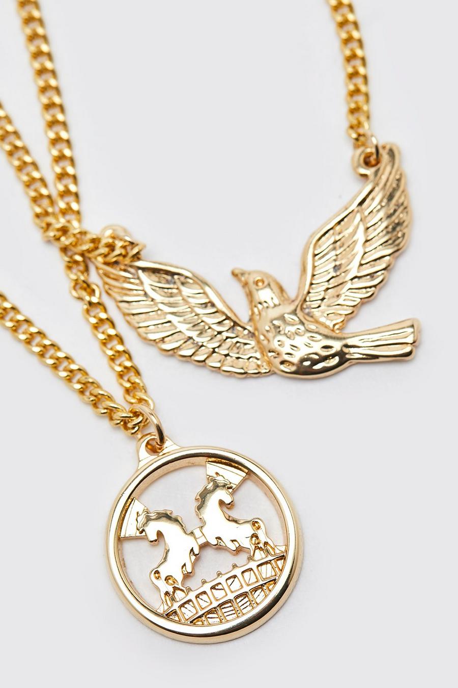 Gold metallic Eagle And Stallion Layered Necklace