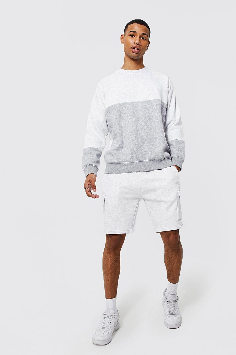 Colorblock Sweatshirt-Trainingsanzug mit Man-Etikett, Ash grey