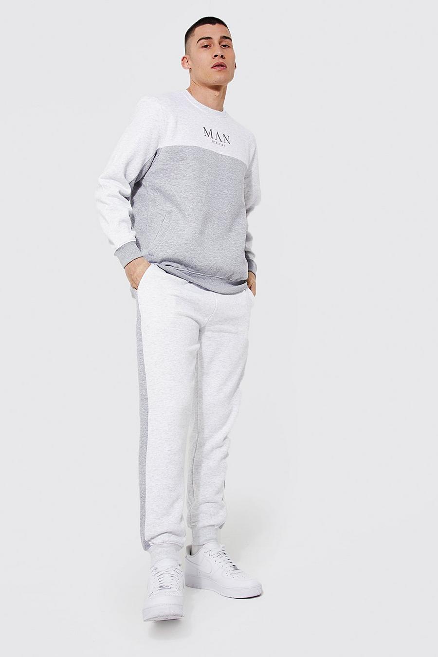 Ash grey Colour Block Man Embroidered Tracksuit