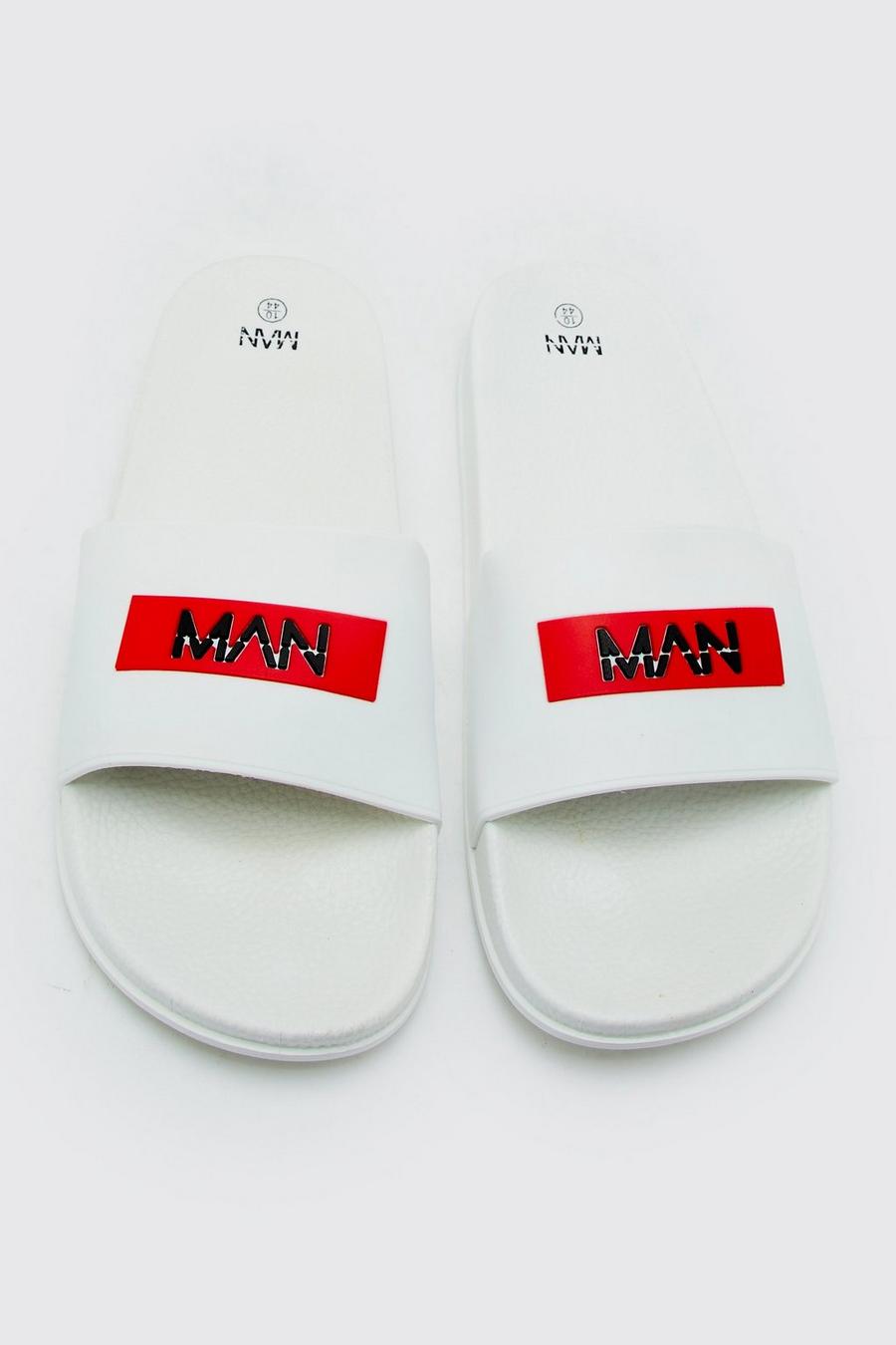 White blanc Man Slippers Met Logo
