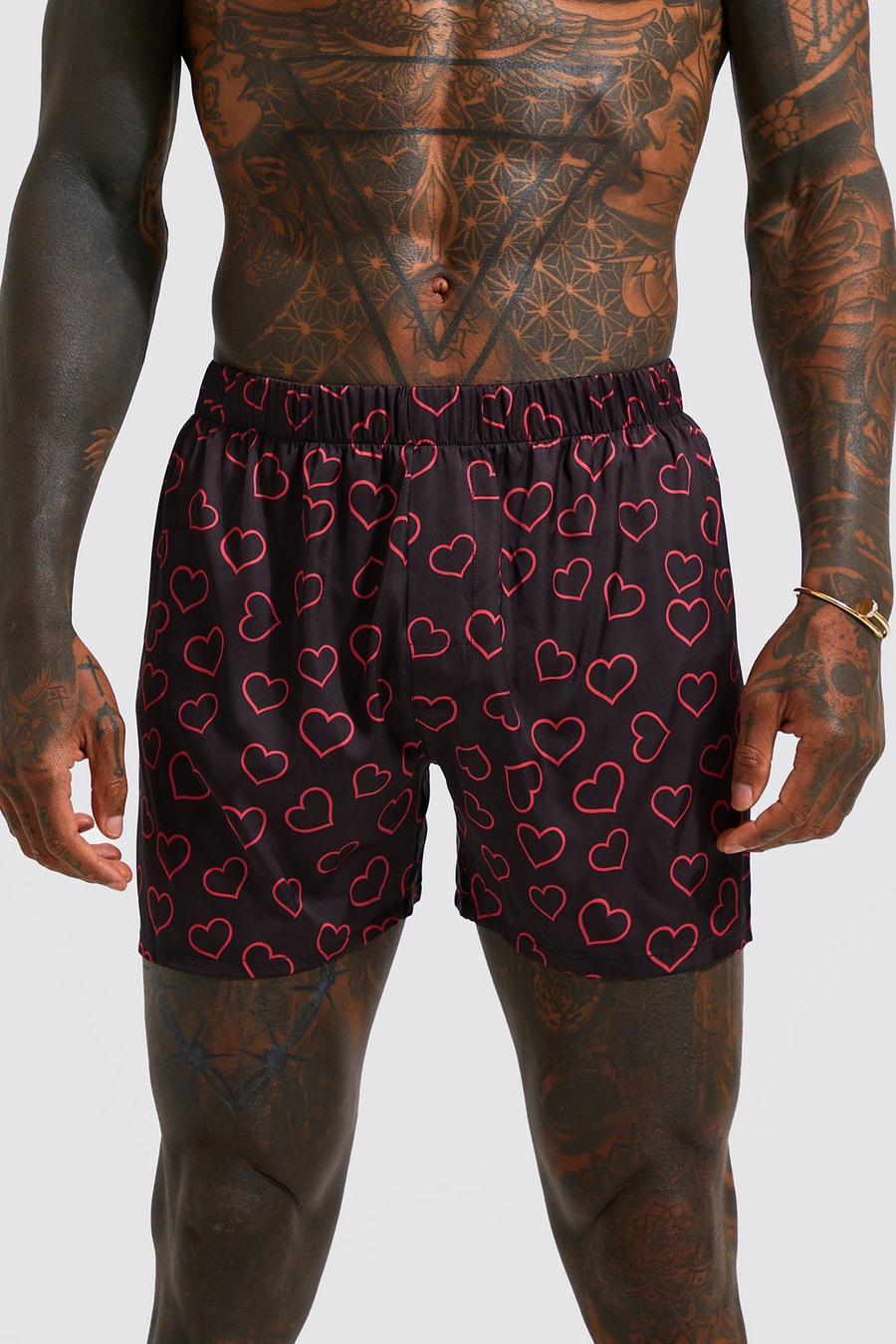 Charcoal Valentines Printed Heart Satin Boxer image number 1