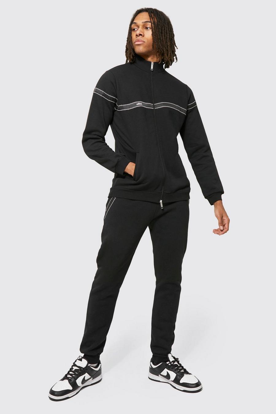 Black Offcl Zip Through Funnel Neck Tape Tracksuit image number 1