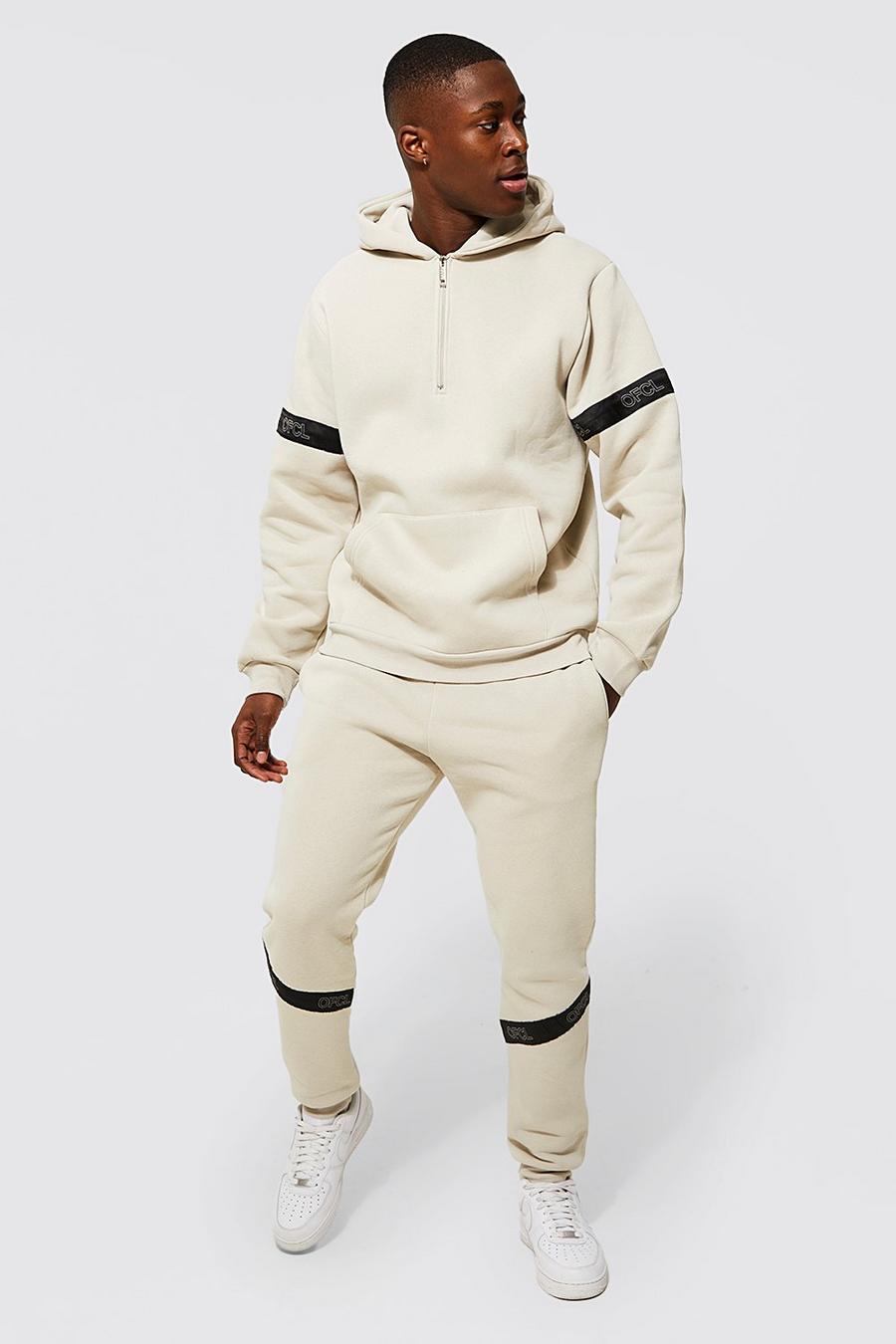 Stone beige Ofcl Half Zip Hooded Tape Tracksuit image number 1