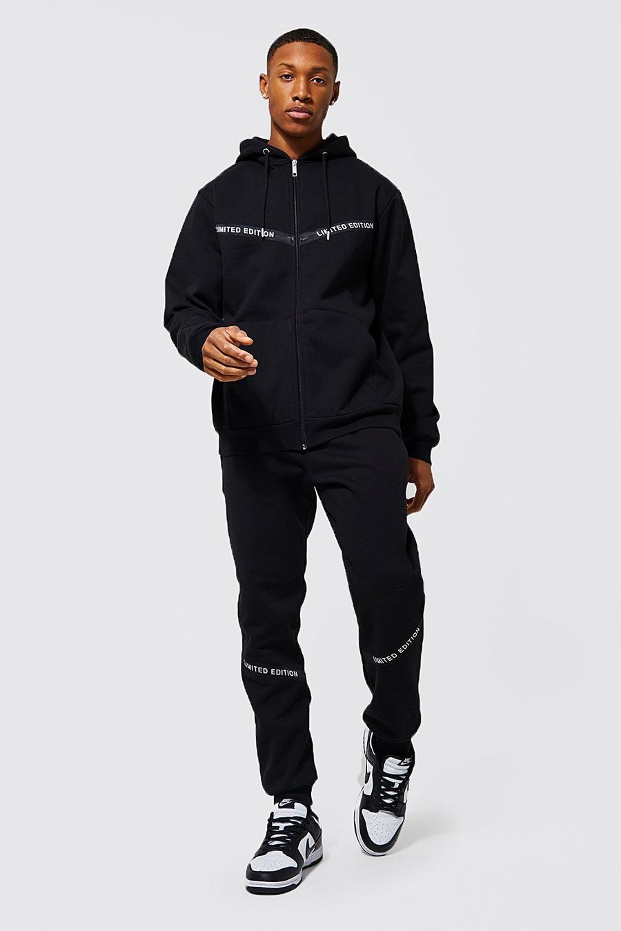 Black Limited Edt Zip Through Hooded Tape Tracksuit image number 1