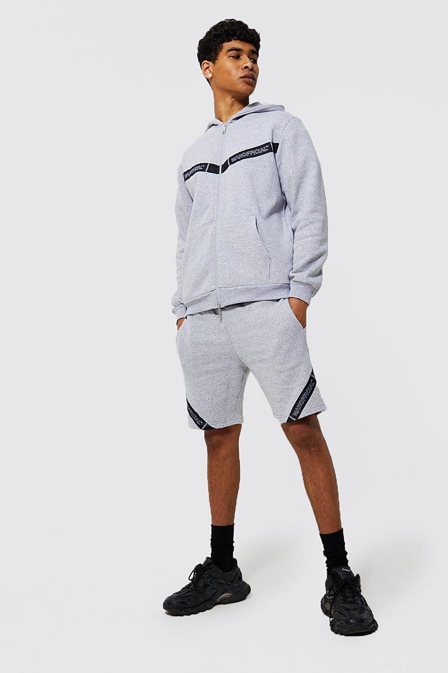 Grey marl Man Official Zip Hooded Tape Short Tracksuit image number 1