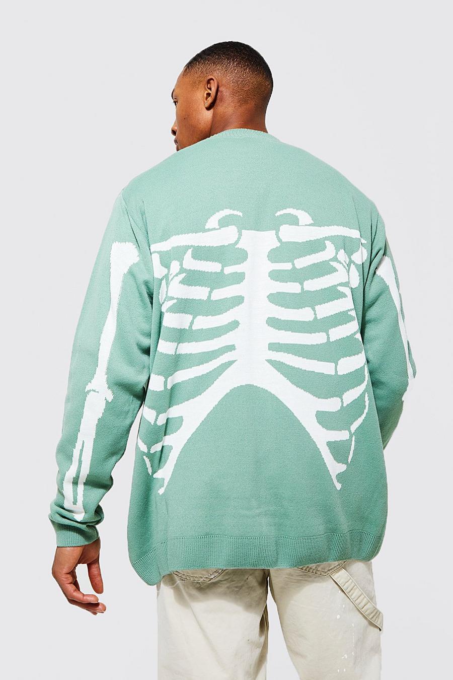 Sage Oversize stickad cardigan med skelett image number 1