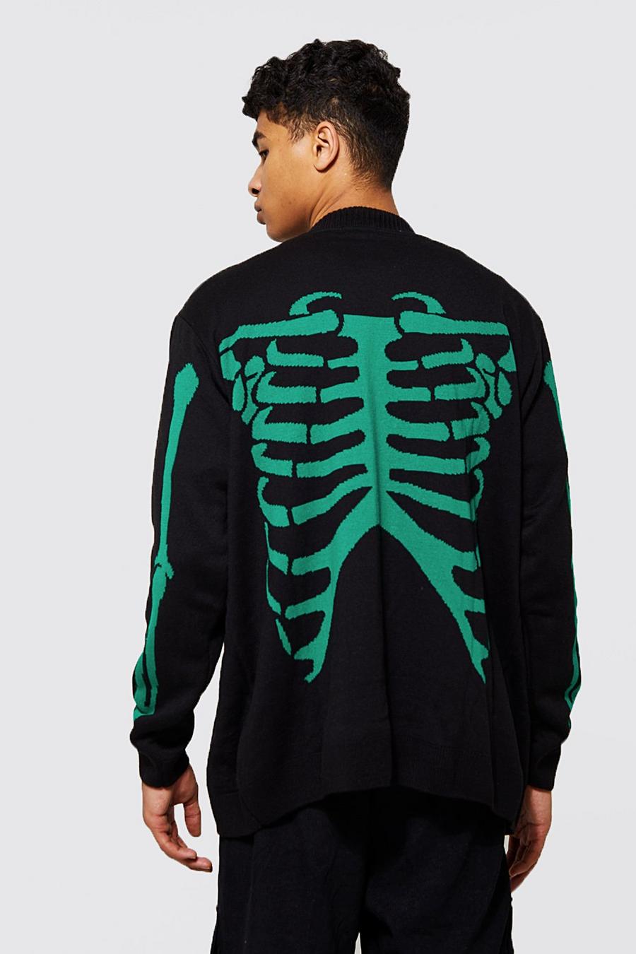 Black Oversized Skeleton Knitted Cardigan image number 1