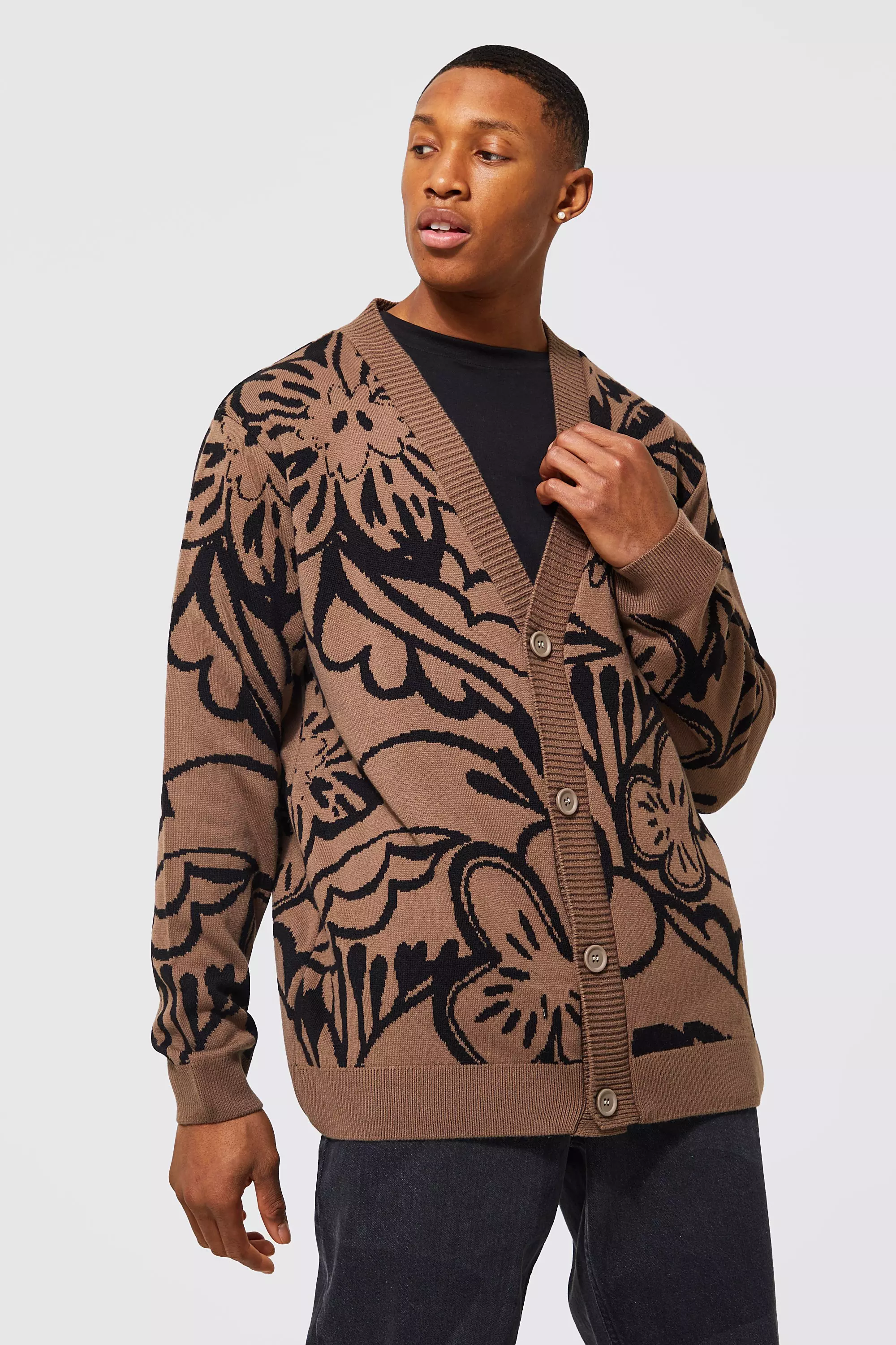 Oversized Floral Knitted Cardigan