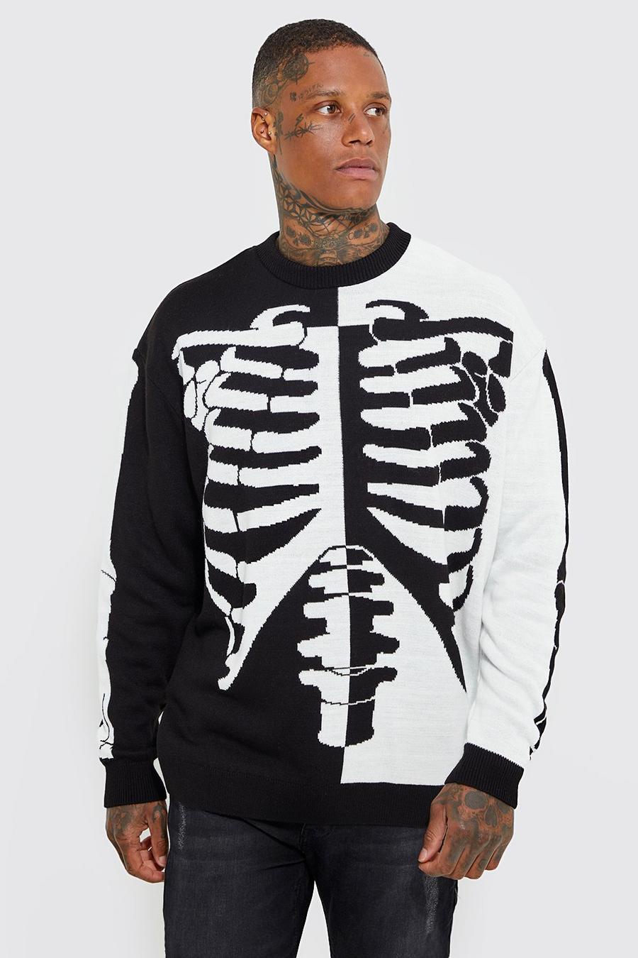 Oversized Spliced Skeleton Knitted Jumper | boohoo
