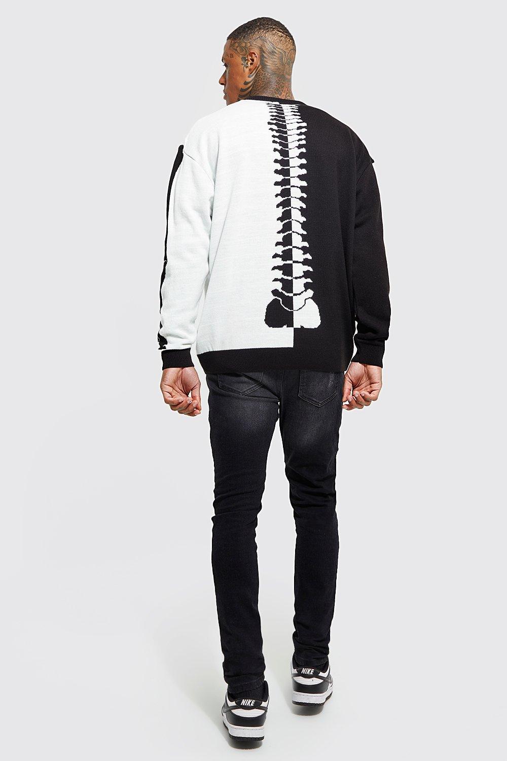 Oversized Spliced Skeleton Knitted Jumper | boohoo