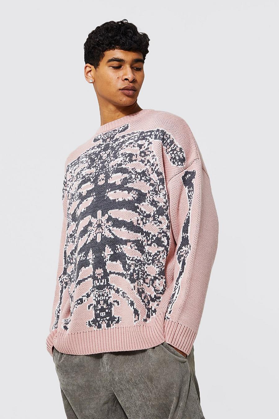 Oversize Pullover mit Skelett-Print, Pink rose