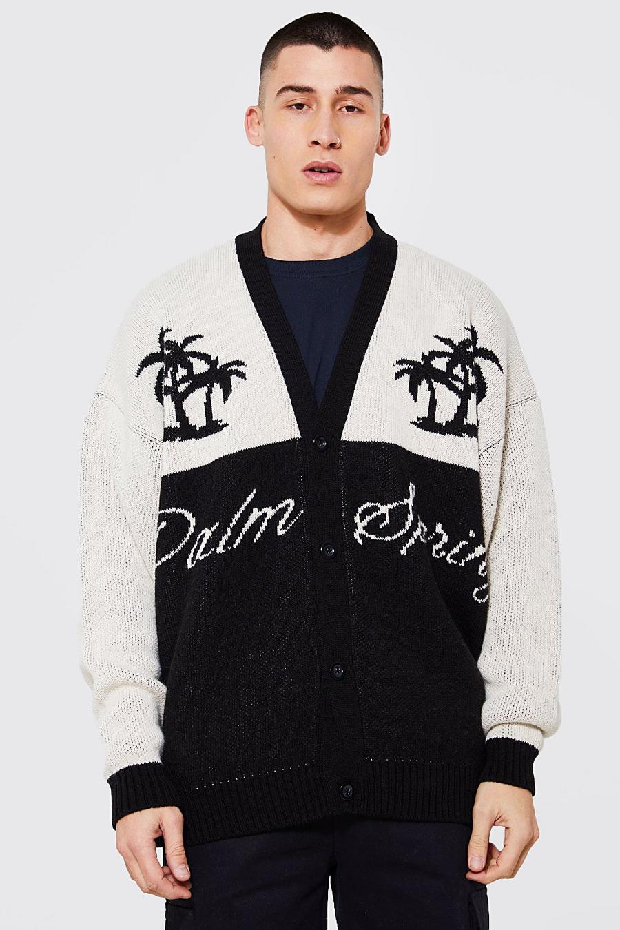 Black Oversized Palm Springs Badge Knitted Cardigan image number 1