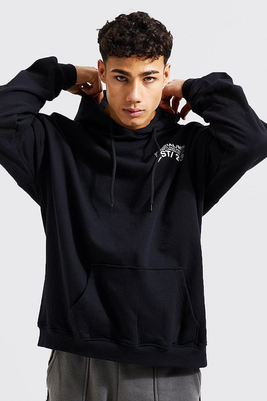 Black Oversized Official Man Puff Print Hoodie image number 1