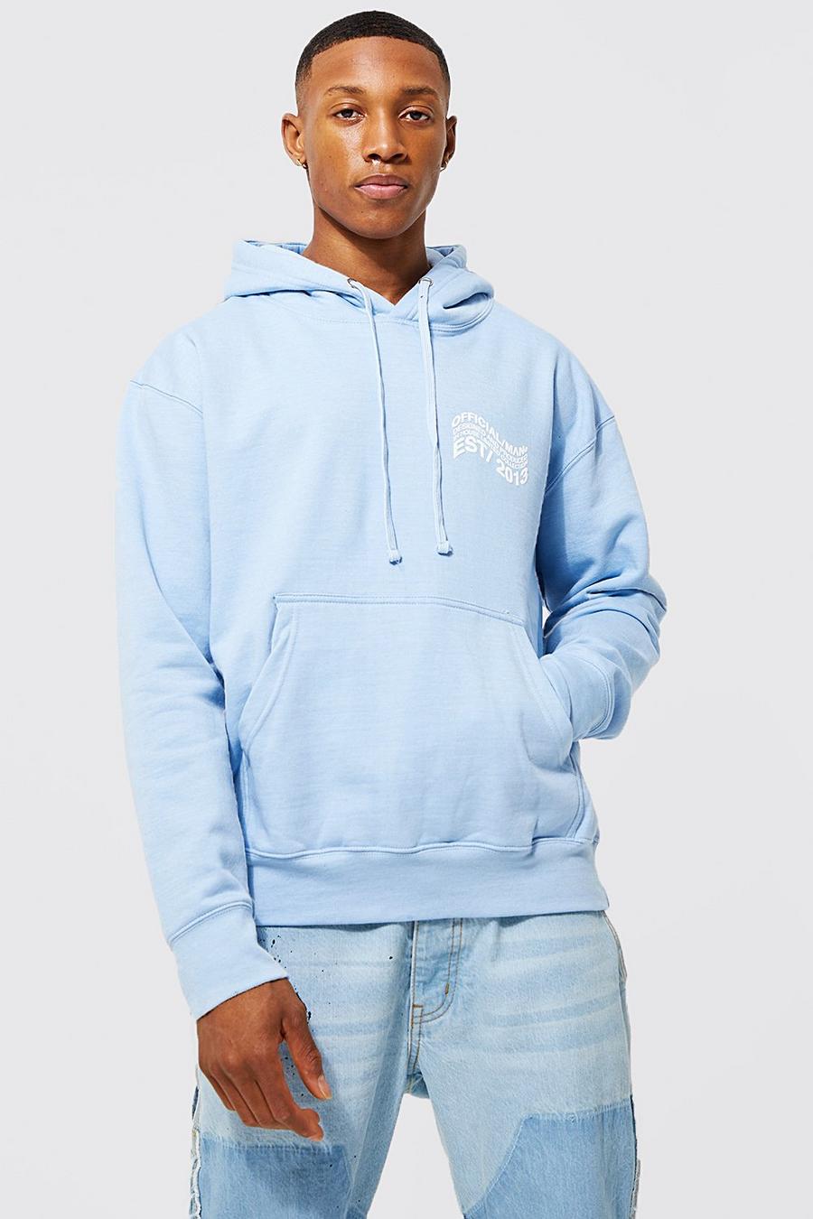 Light blue Oversized Official Man Puff Print Hoodie image number 1
