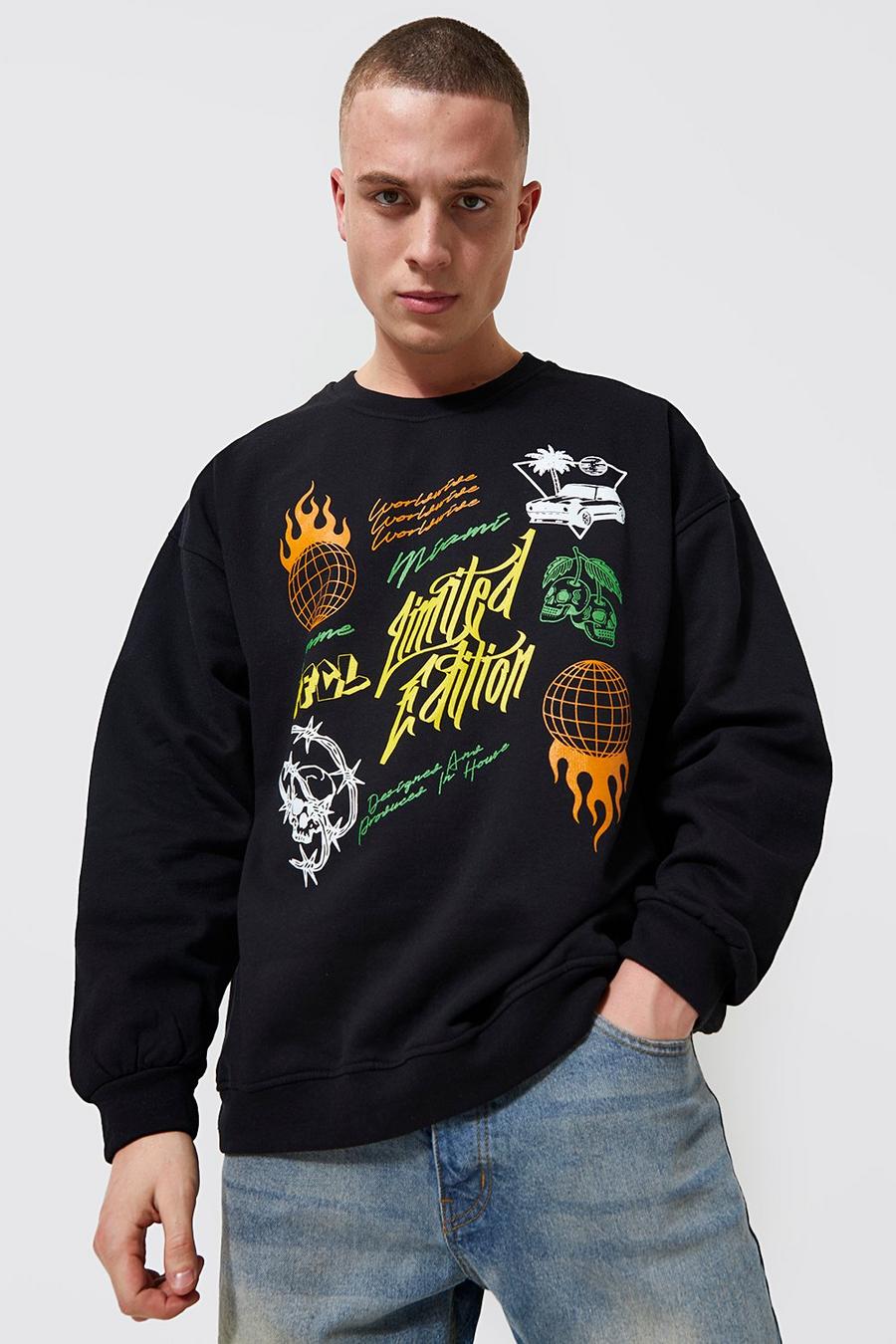 Black Oversized Limited Edition Printed Sweatshirt