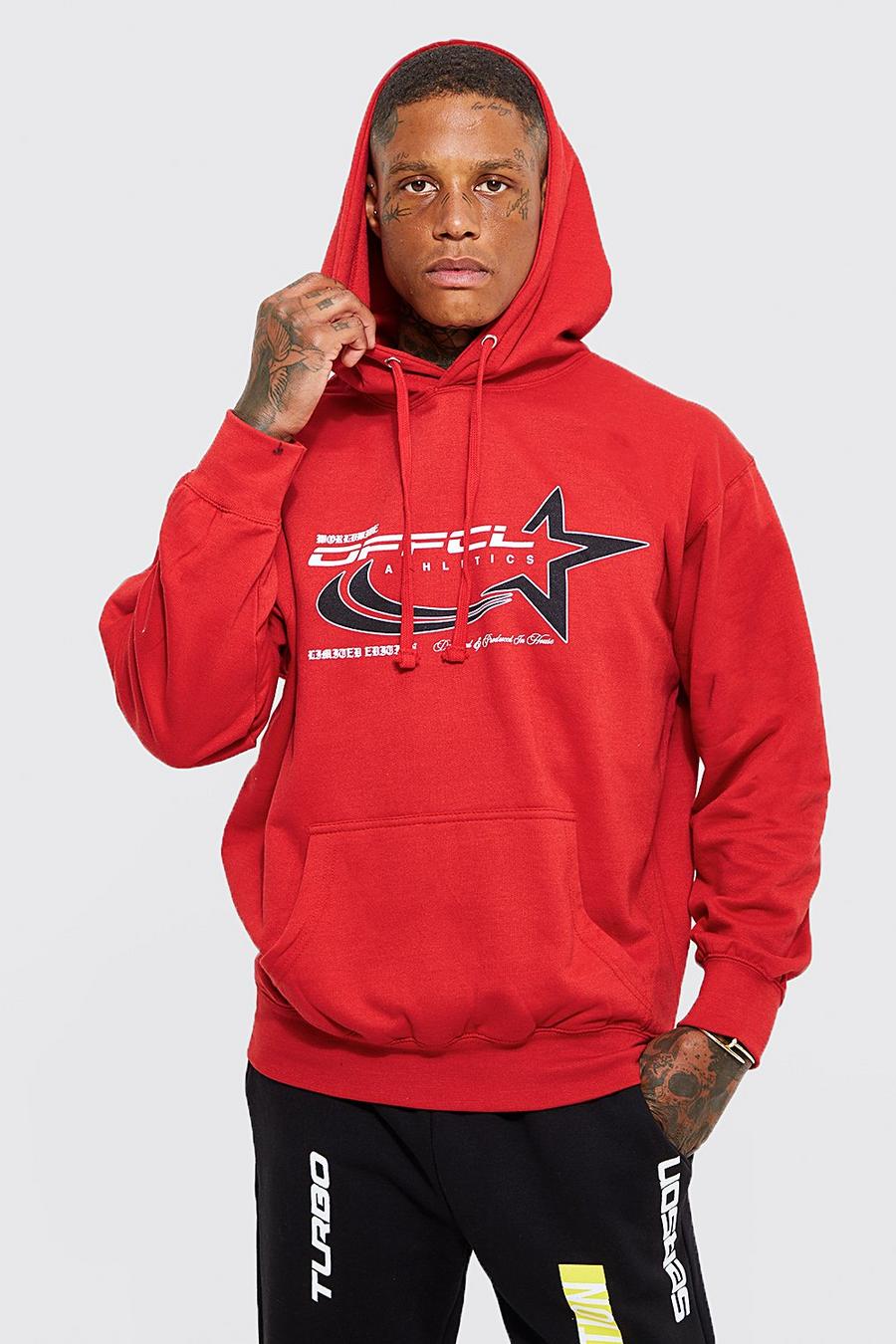 Red Oversized Offcl Star Print Hoodie image number 1