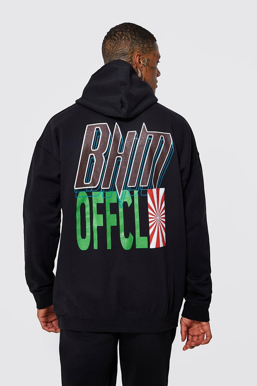 Black Oversized Offcl Graphic Printed Hoodie image number 1