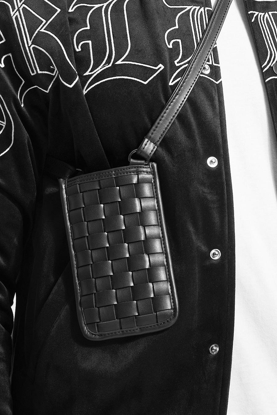Black Smart Weave Leather Look Lanyard 