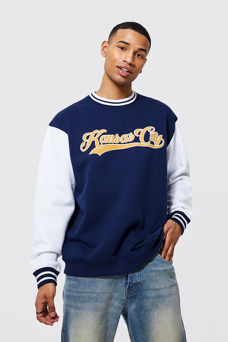 Navy Oversized Colour Block Kansas Sweatshirt image number 1