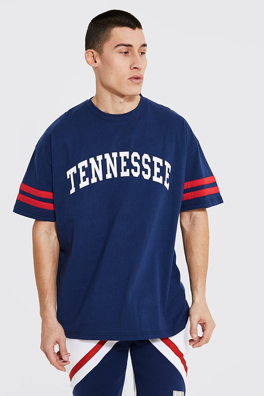 Navy Oversized Tennessee T-Shirt Met Mouw Panelen image number 1