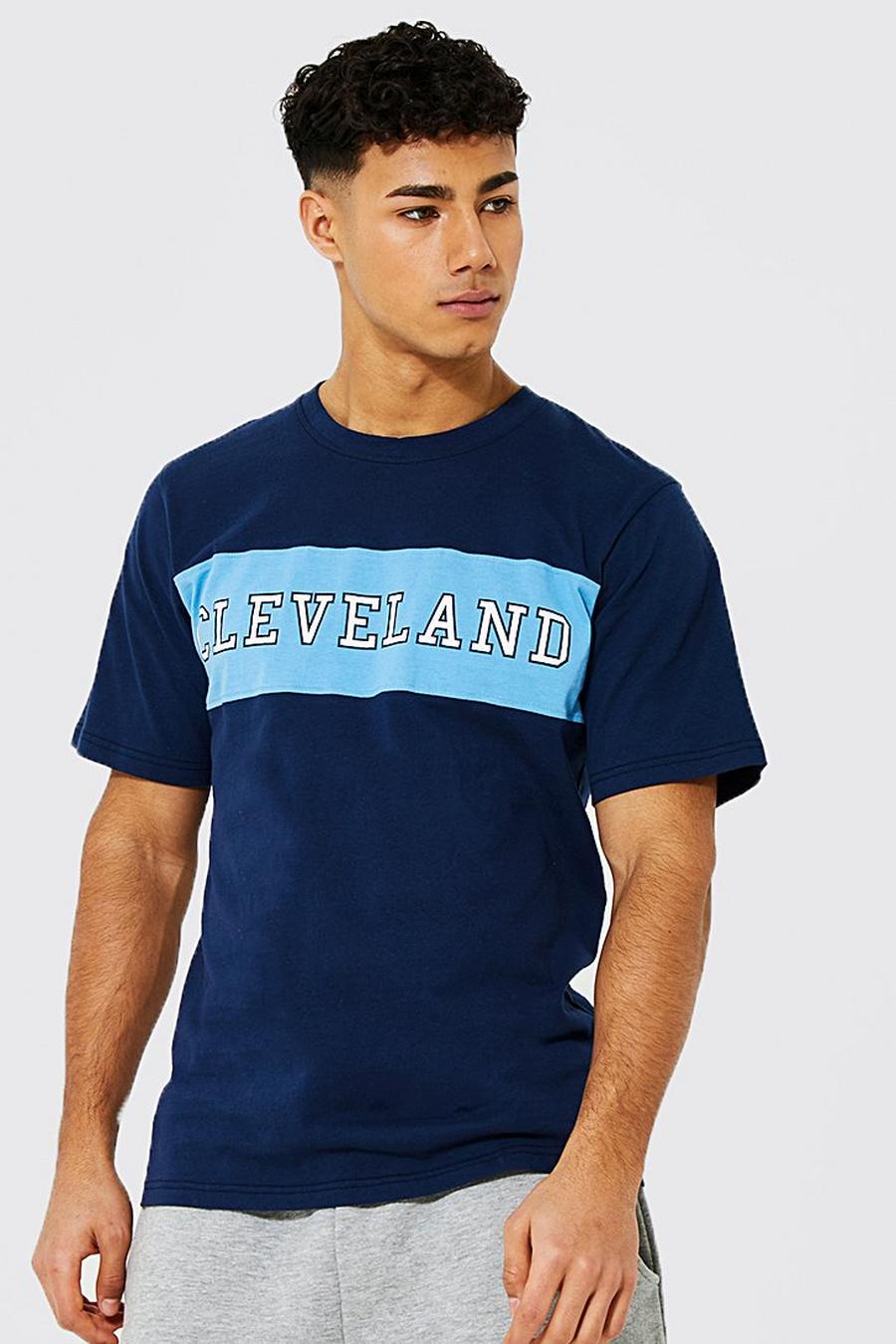T-shirt style color block à imprimé Cleveland, Navy marineblau