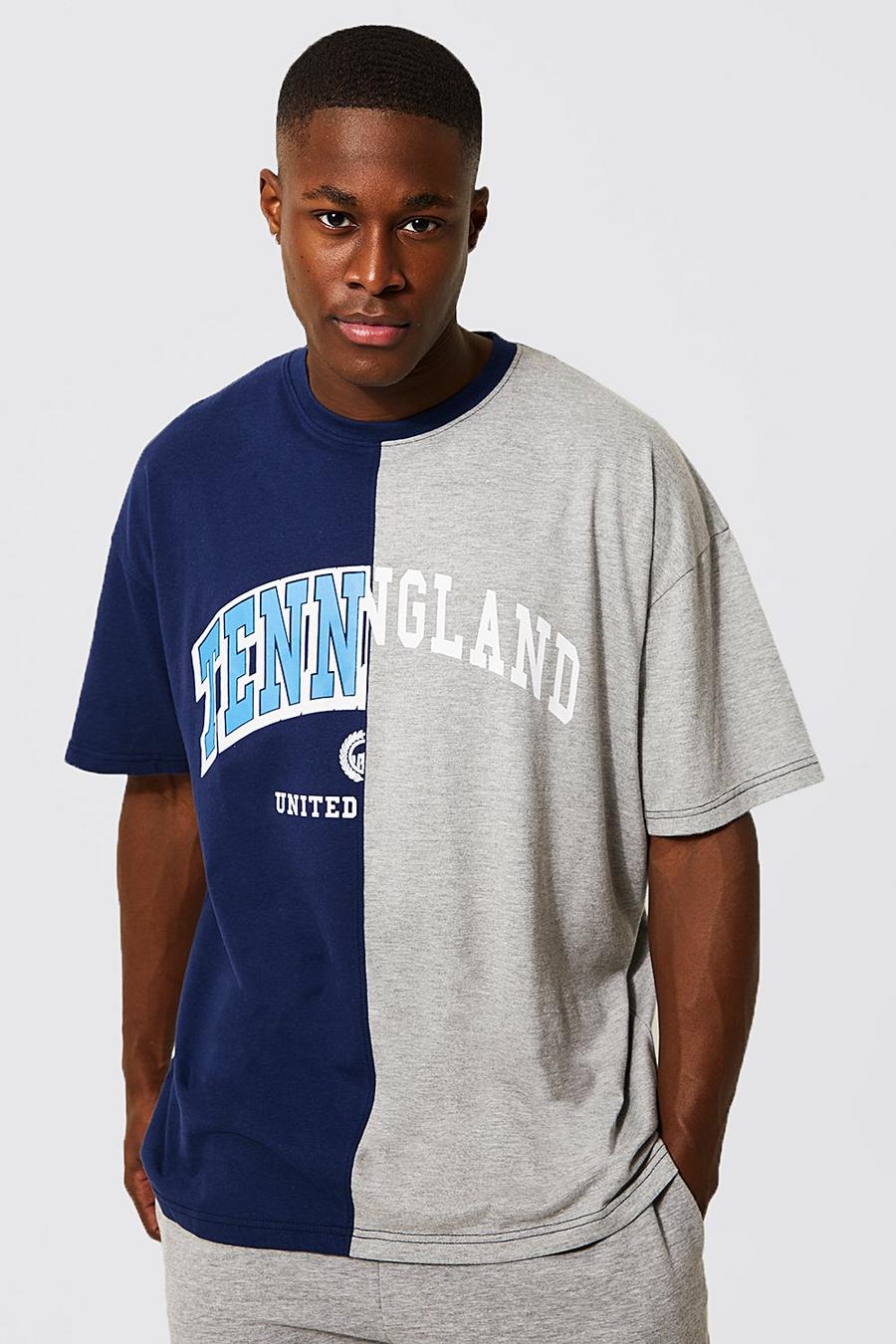 Navy Oversized Spliced Varsity T-shirt image number 1