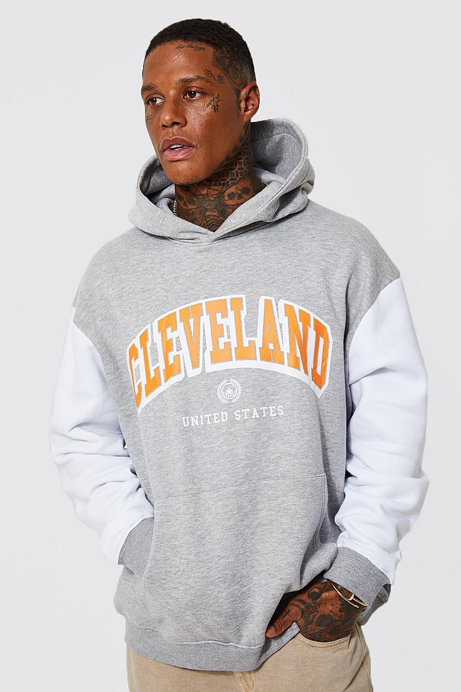 Grey marl Oversized Colour Block Cleveland Hoodie image number 1