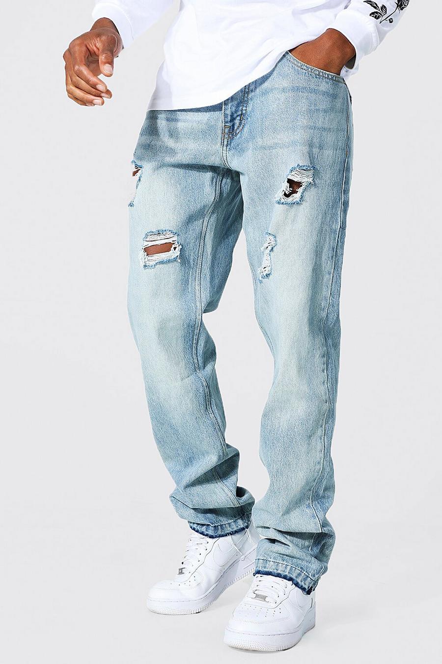 Zerrissene Jeans mit geradem Bein, Light blue image number 1