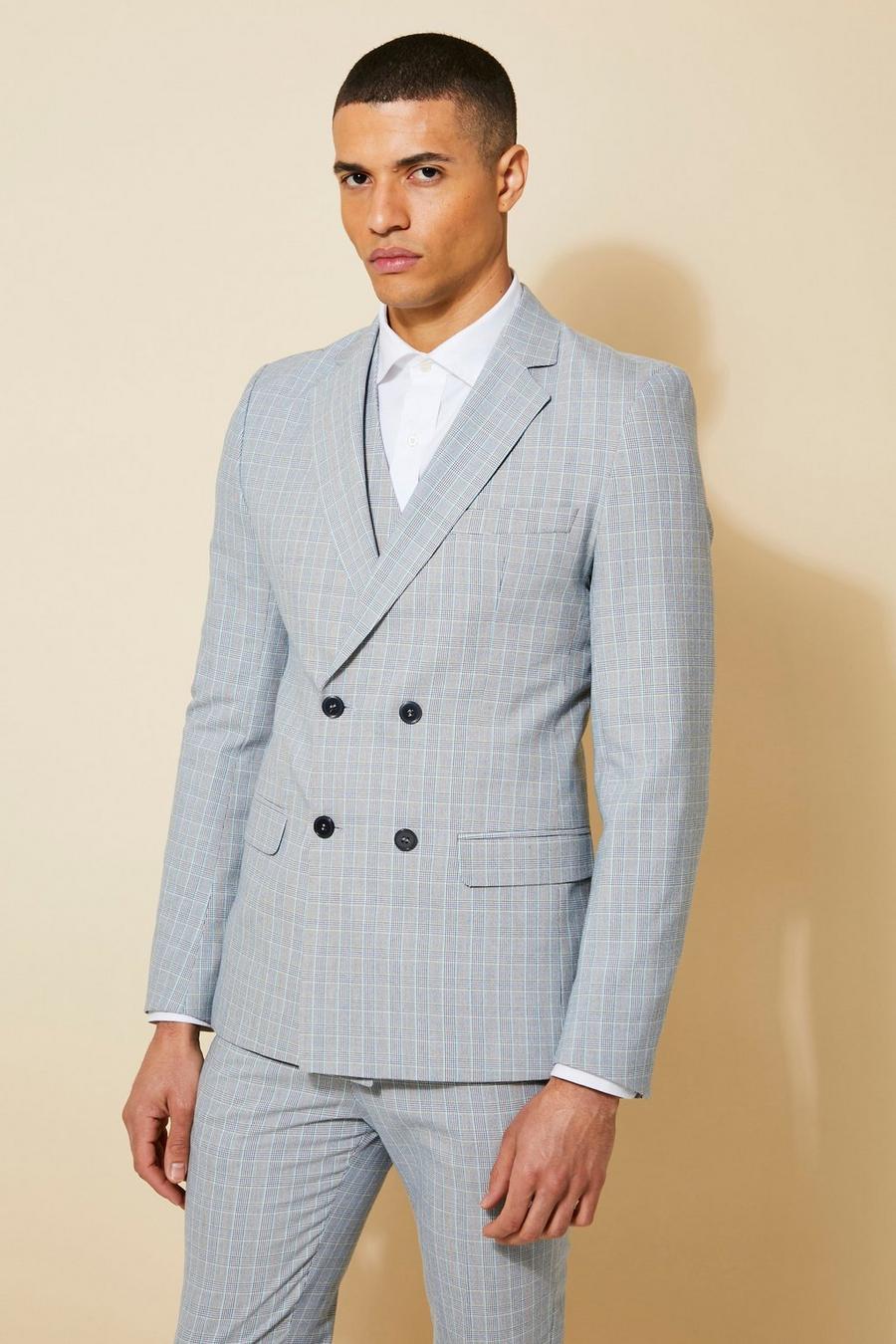 Light grey grigio  Skinny Double Breasted Suit Jacket