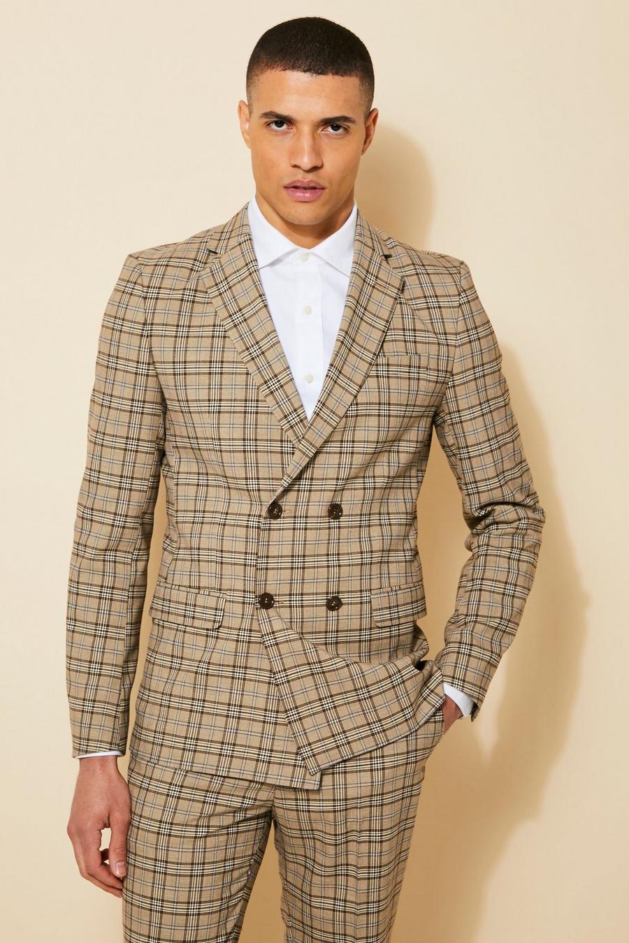 Beige  Skinny Double Breasted Suit Jacket image number 1