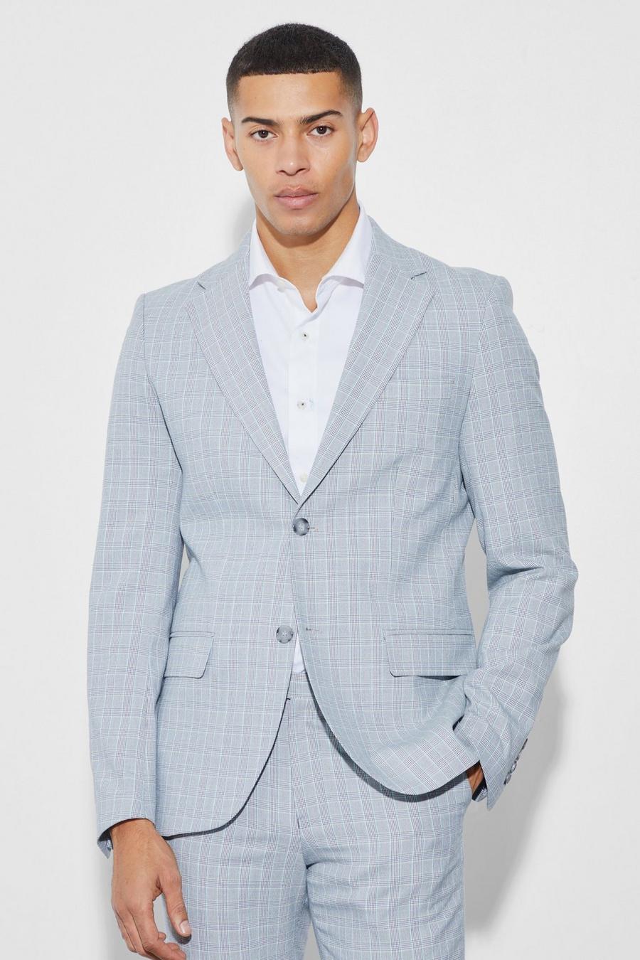 Light grey grå  Slim Single Breasted Check Suit Jacket
