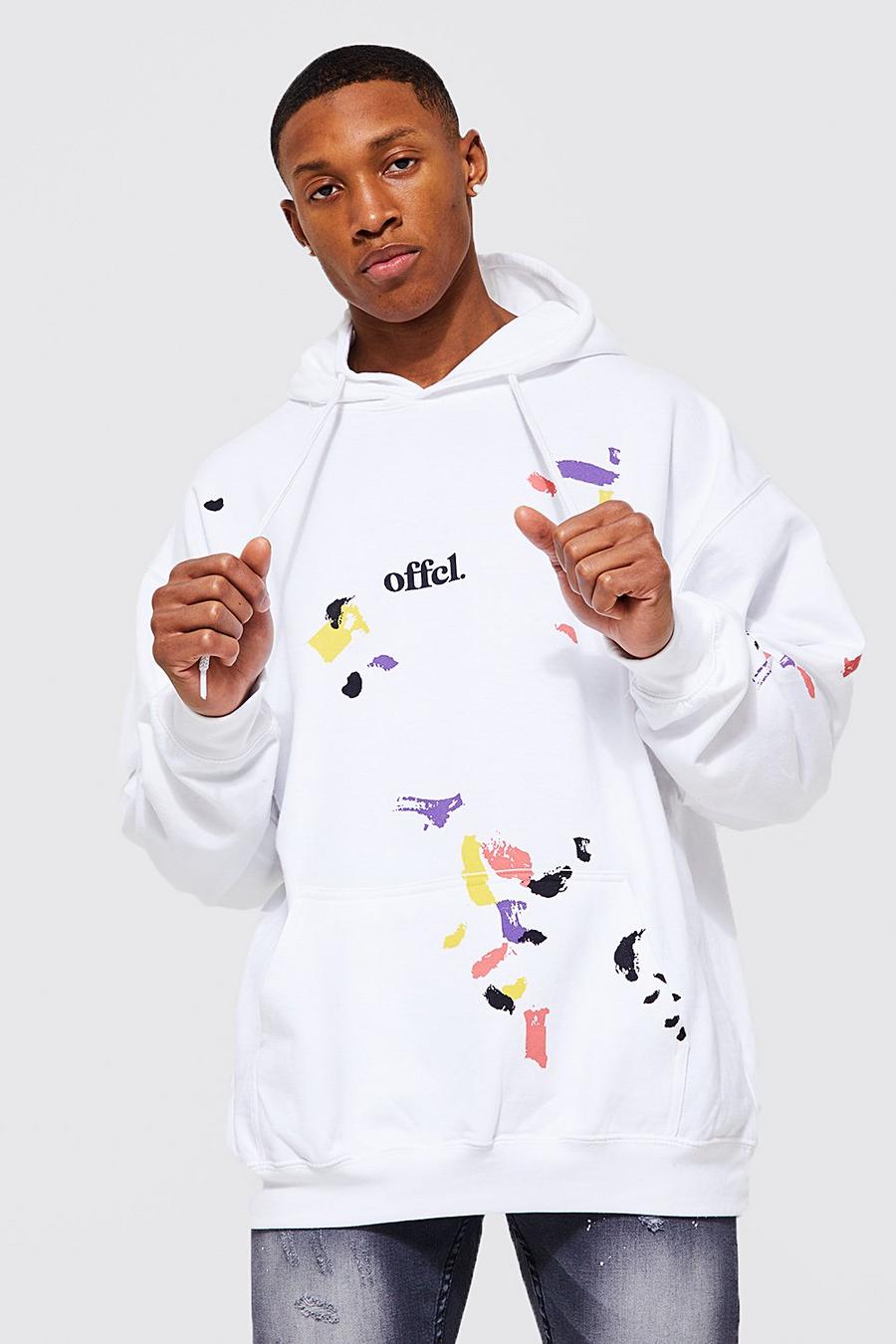 White Oversized Limited Paint Splatter Hoodie image number 1