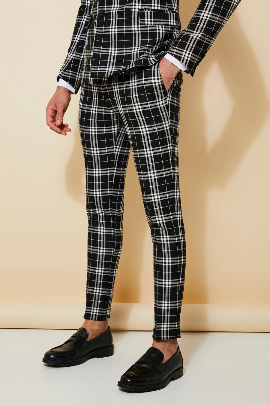 Black Super Skinny Check Suit Trousers image number 1