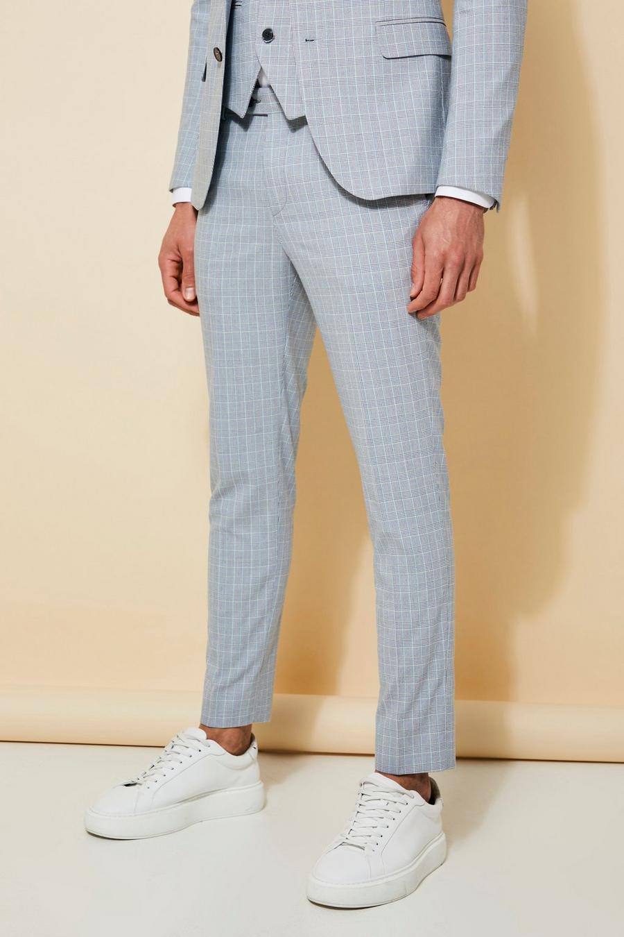 אפור בהיר gris מכנסי חליפה סופר סקיני עם הדפס משבצות image number 1