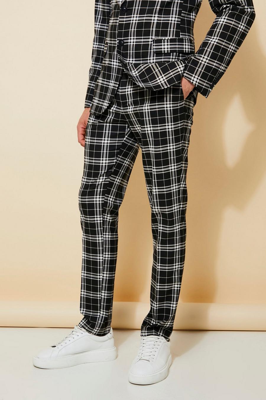 Black  Skinny Check Suit Trousers image number 1