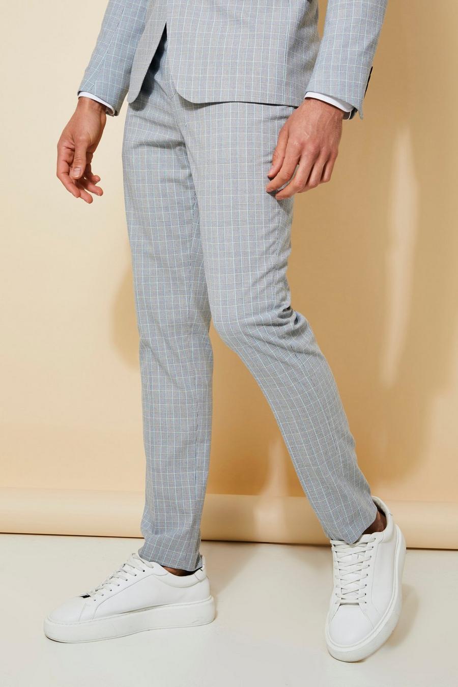 אפור בהיר gris  מכנסי חליפה סקיני עם הדפס משבצות