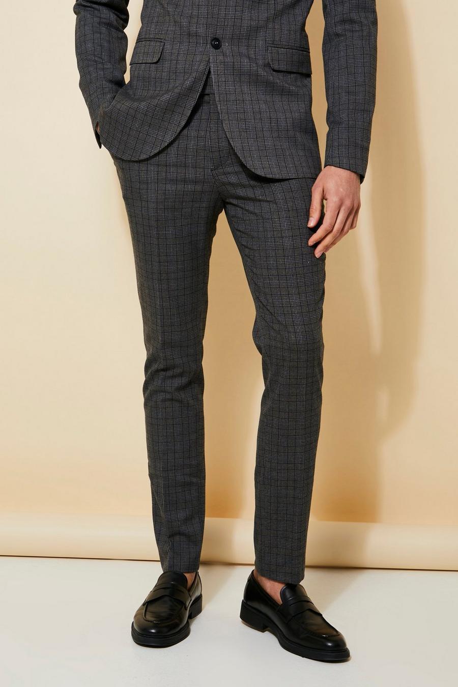 Dark grey gris  Skinny Check Suit Trousers image number 1