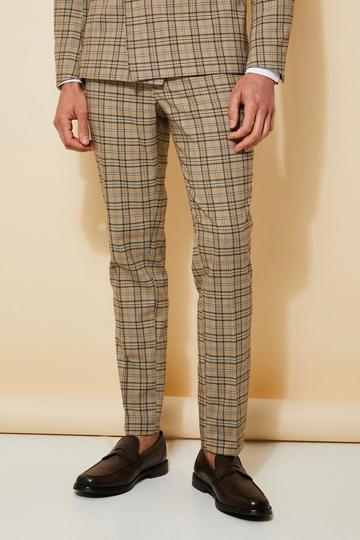 Beige Skinny Check Suit Trousers