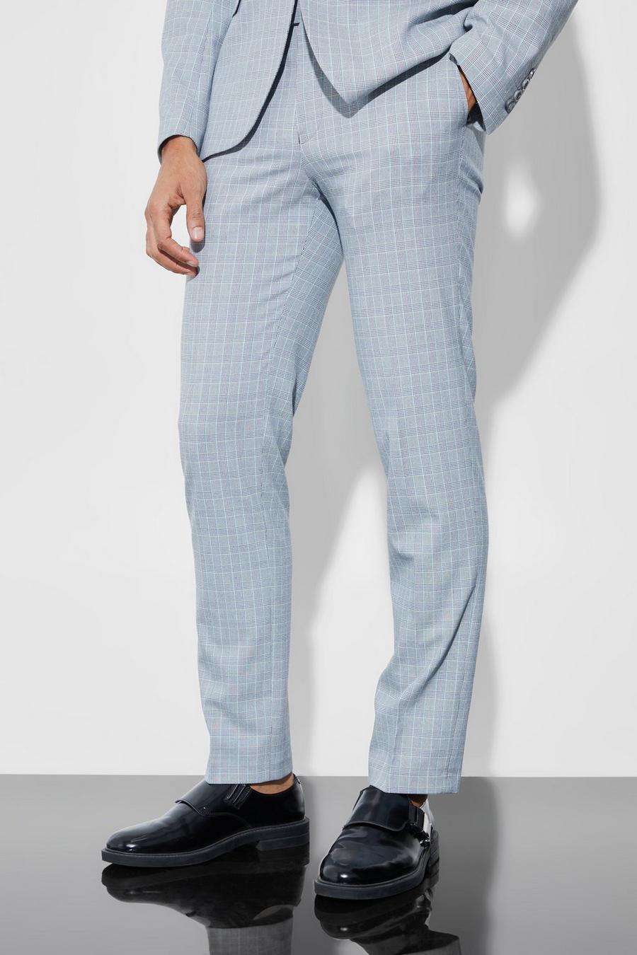 אפור בהיר gris  מכנסי חליפה עם הדפס משבצות בגזרה צרה