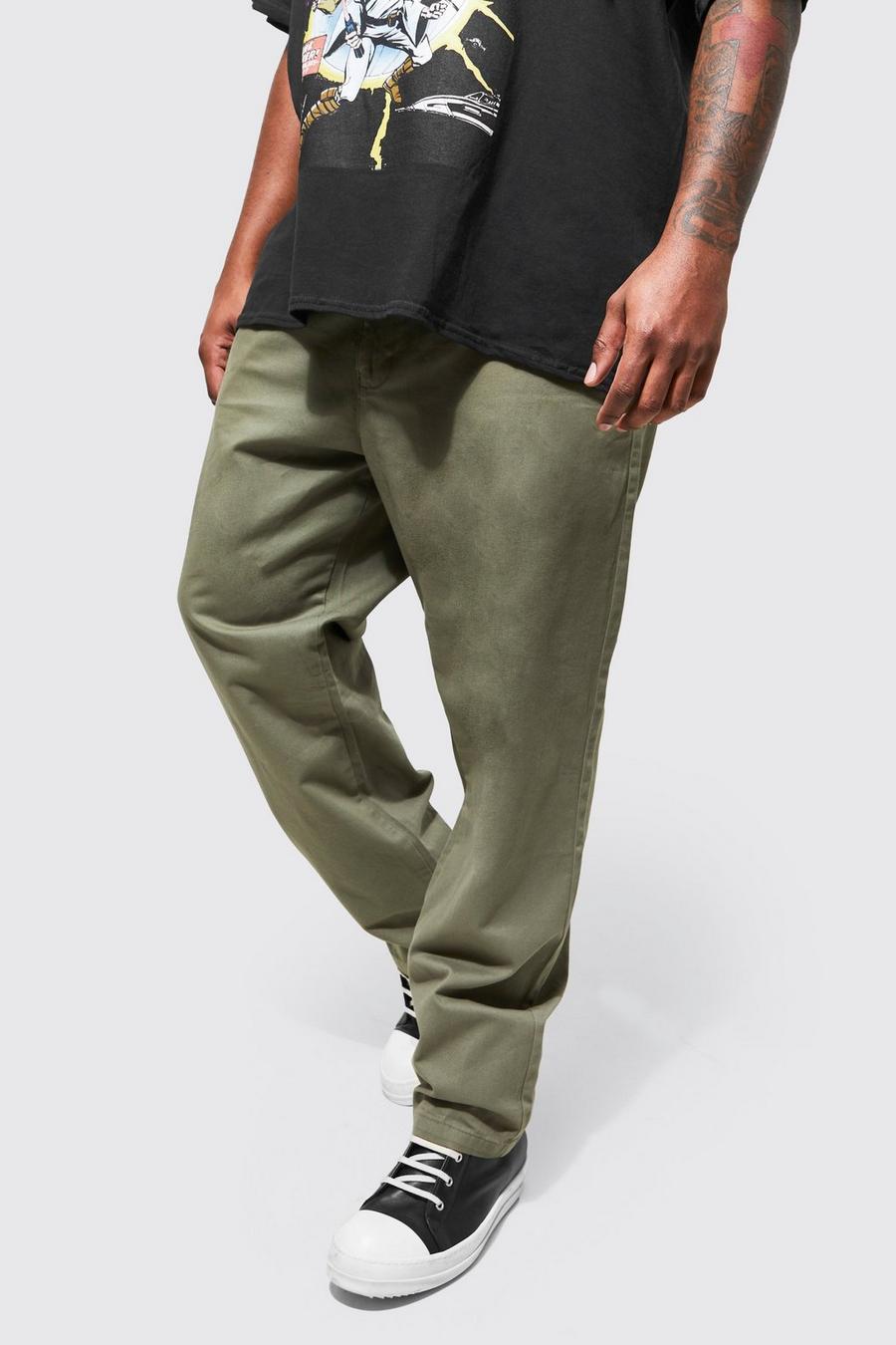 Pantaloni Chino Plus Size Slim Fit, Khaki kaki