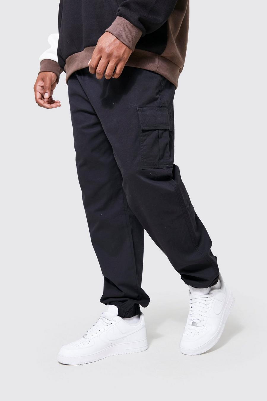 Black Plus Slim Fit Cuffed Cargo Trousers