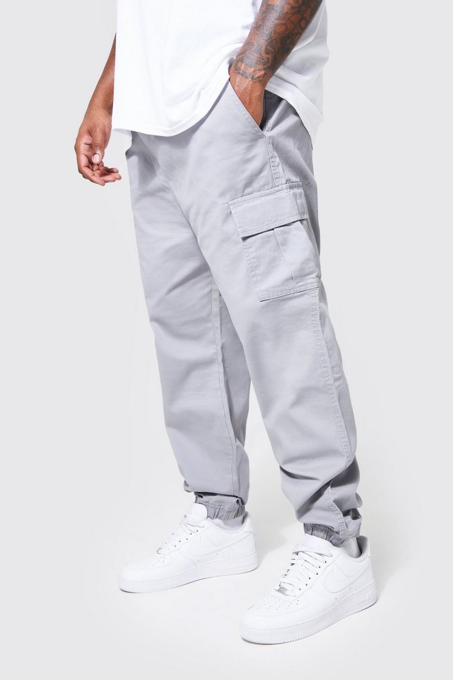 Grey Plus Slim Fit Cargo Trousers