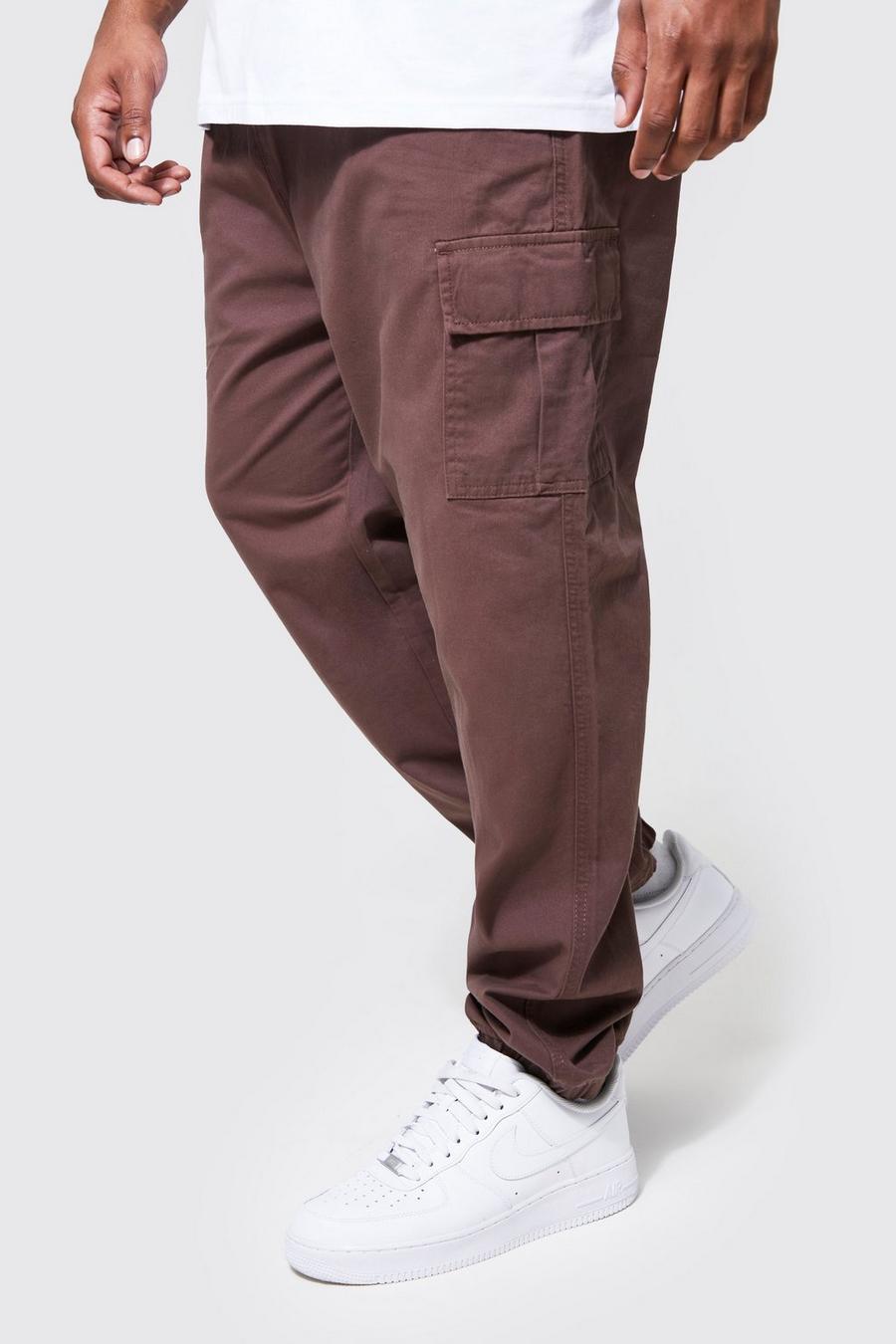 Grande taille - Pantalon cargo coupe slim, Chocolate brown