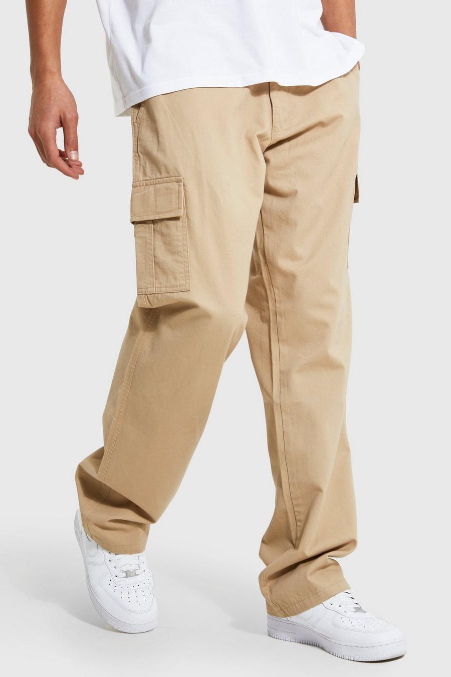 Stone Tall Relaxed Fit Cargo Trousers image number 1
