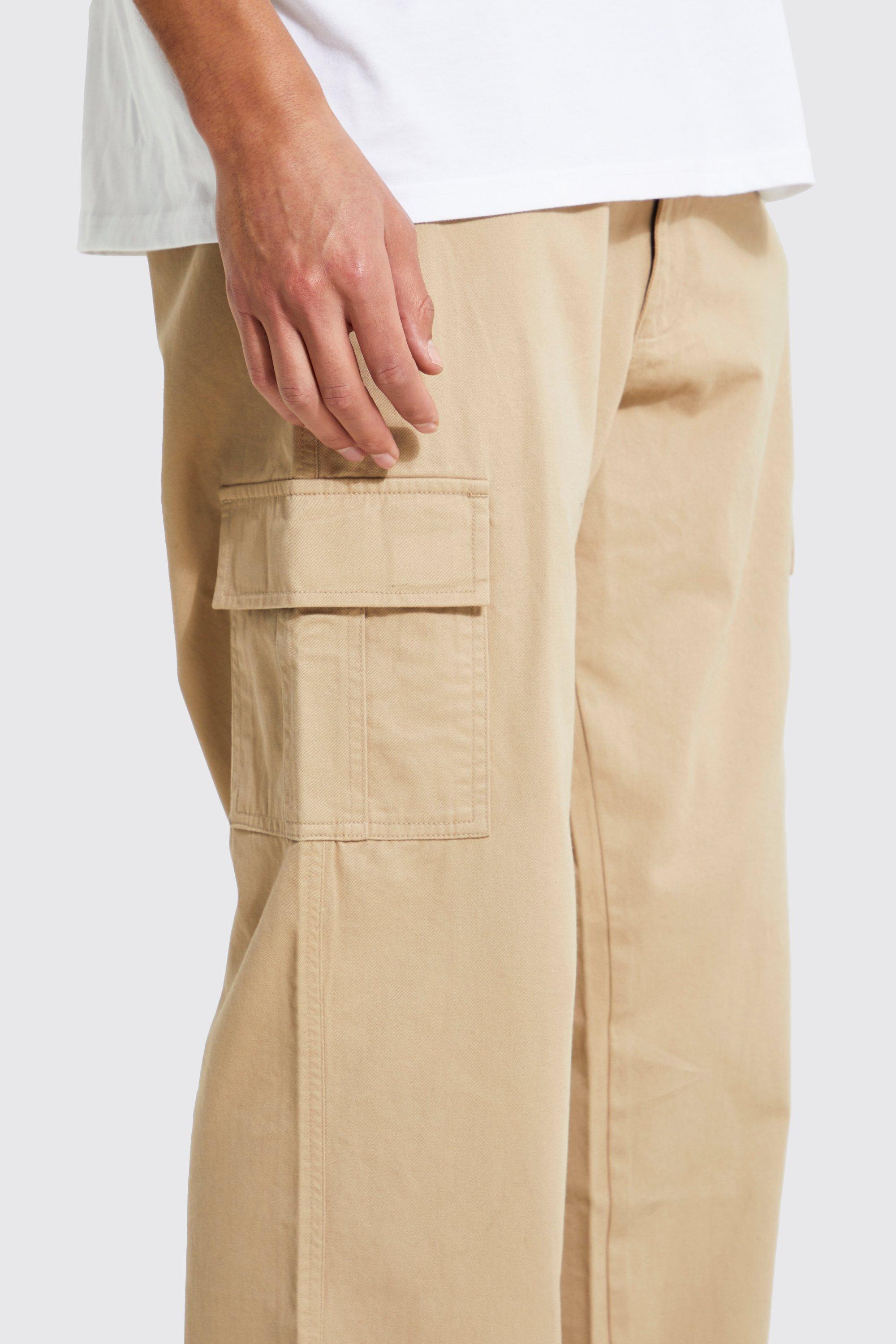 Relaxed Fit Cargo Pants - Beige - Men