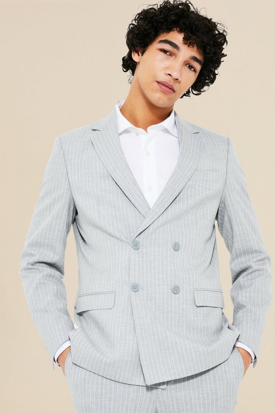 Chaqueta de traje ajustada con botonadura doble, Light grey image number 1
