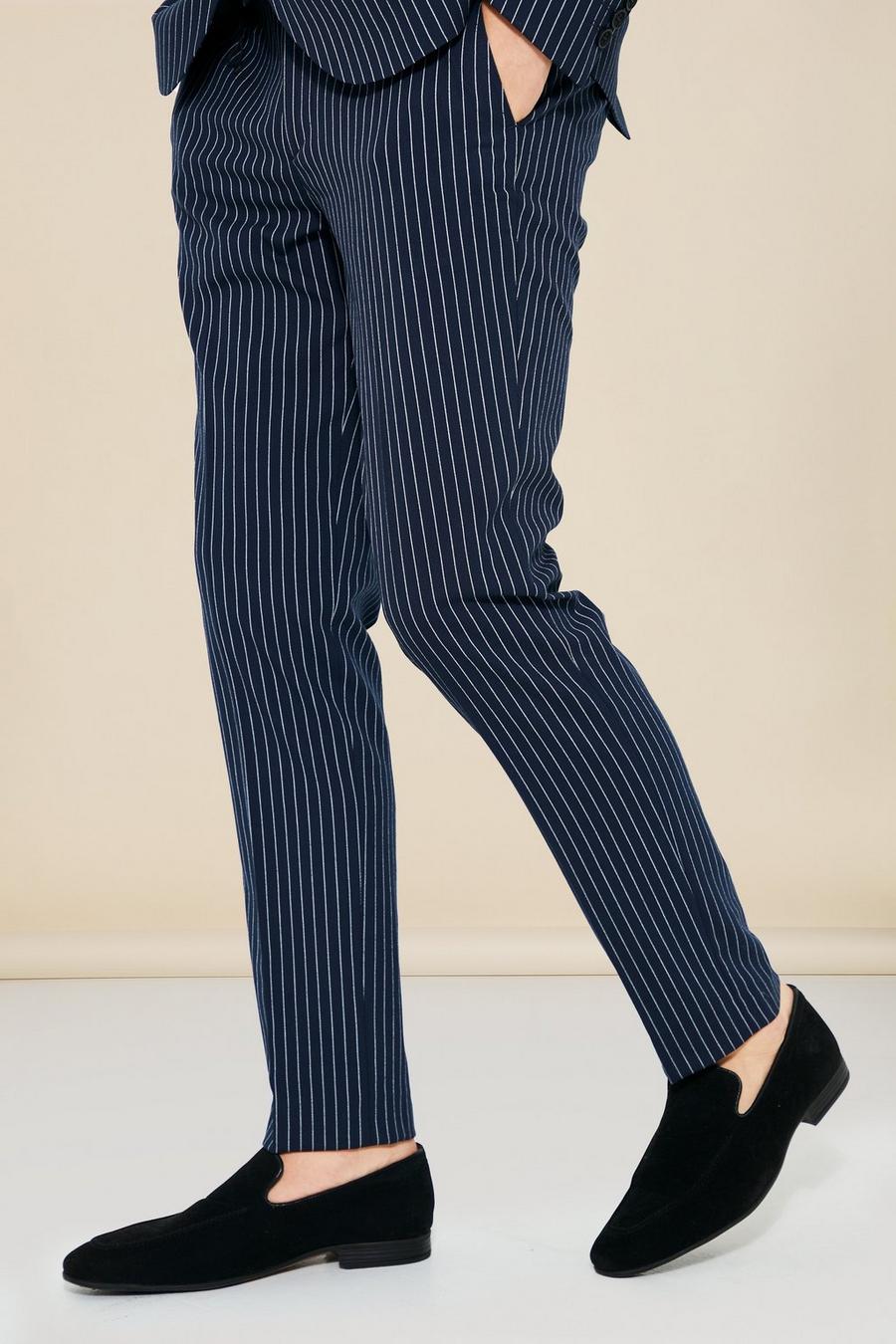 Navy  Slim Pinstripe Suit Trousers image number 1