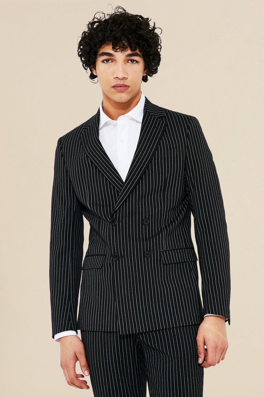 Black  Slim Double Breasted Suit Jacket