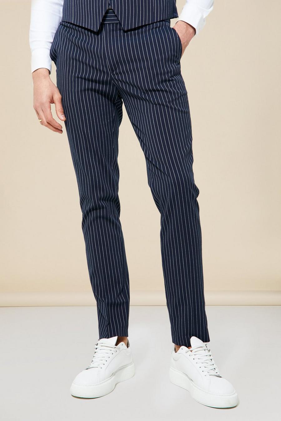 Pantaloni completo Skinny Fit a righe verticali, Navy image number 1